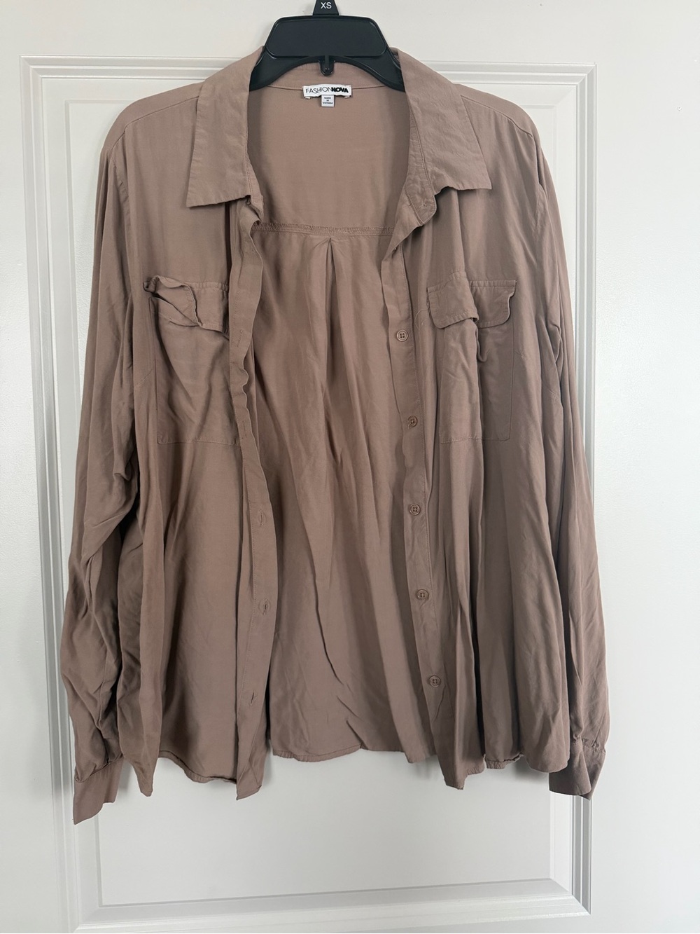 Fashion Nova Taupe Button-Front Shirt